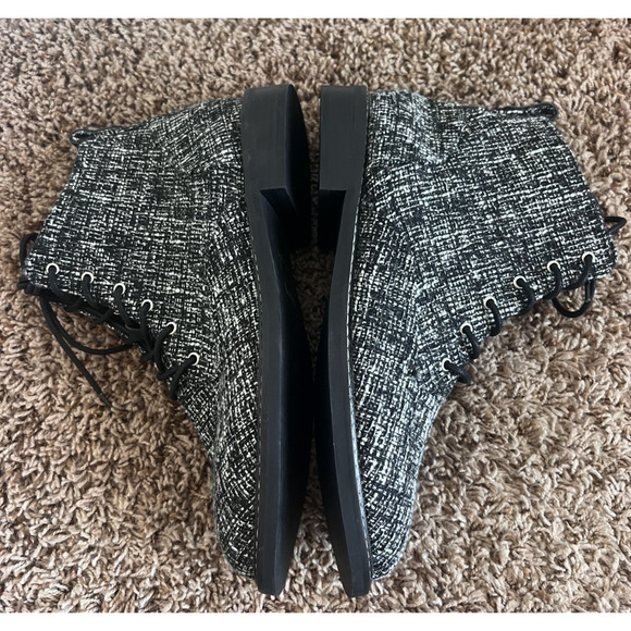 NYDJ Eileen Lace Up Boots Women's 11M Black Tweed Combat Ankle Booties Side Zip - Picture 9 of 10